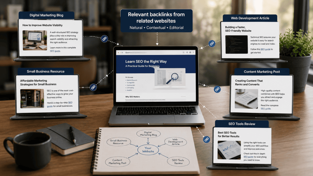 Relevant websites linking naturally to an SEO resource